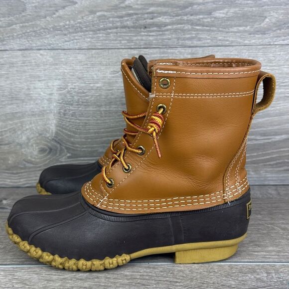LL Bean Bean Boots Women’s Sz 7M Gore-Tex Tan Leather 8” Lace Up 6-Eye Duck Boot - Picture 3 of 14